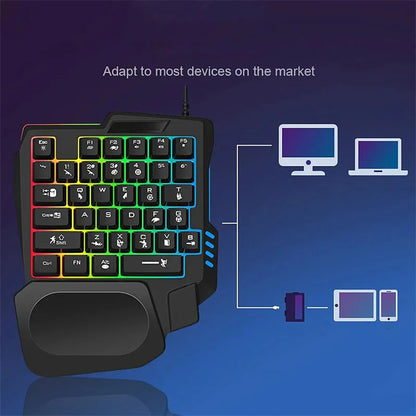 One-Handed Gaming Keyboard - 35Key Ergonomic RGB USB